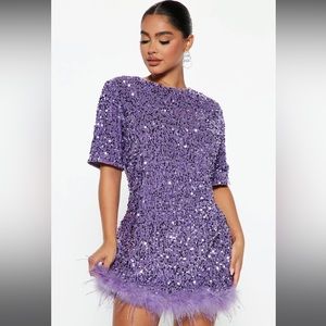 Fashion Nova NWT Christy Sequin T-Shirt Mini Dress - Lavender